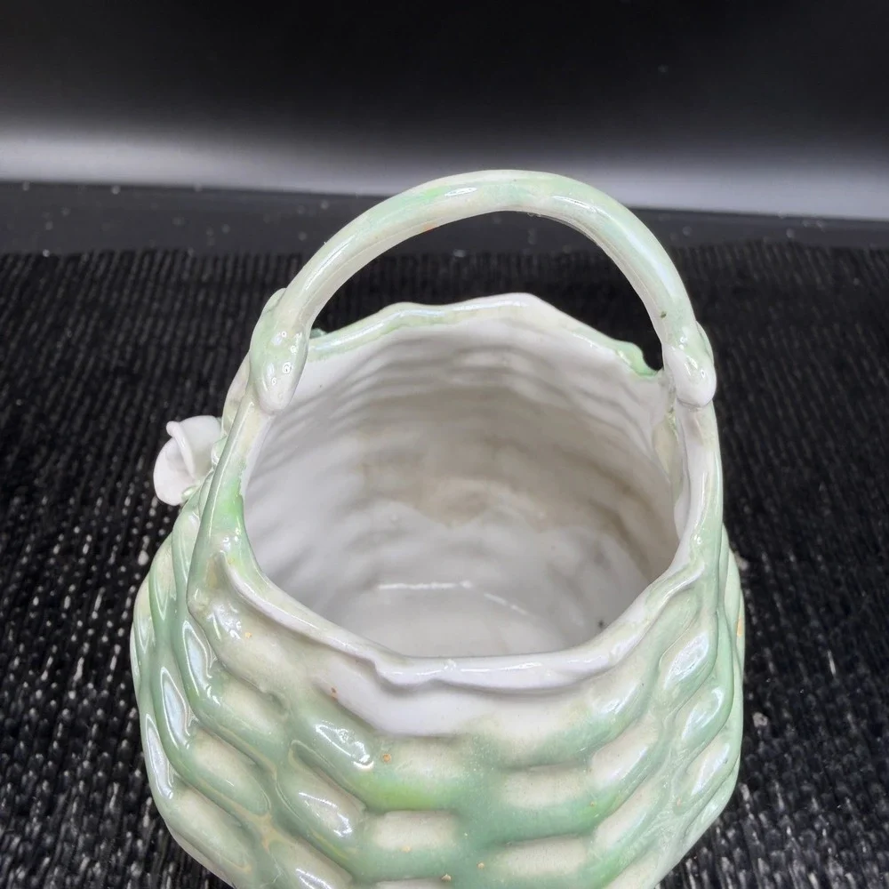 Vintage Germany Miniature Porcelain Flower Basket White Rose Figurine Delicate‎